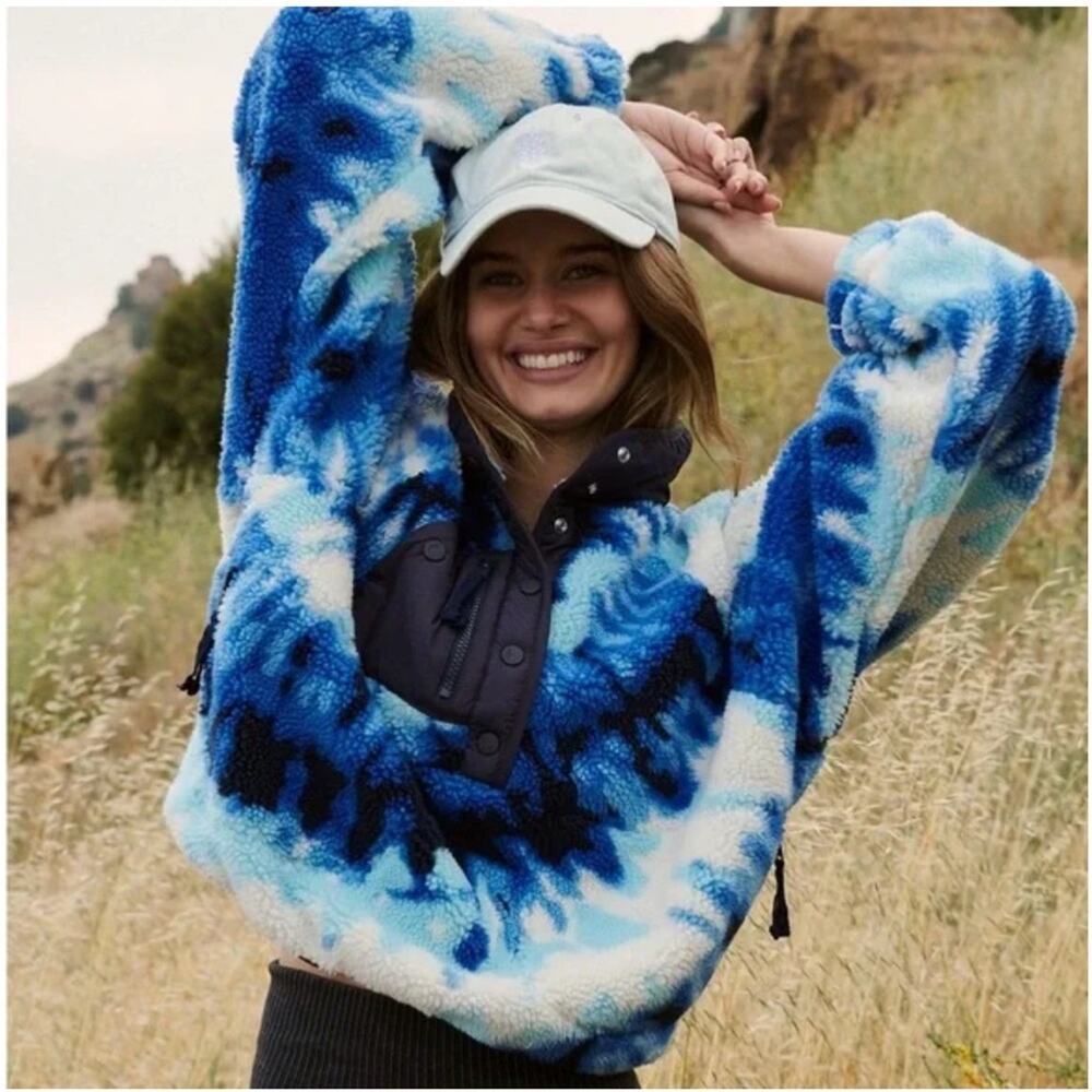 Free People Blue Tie-Dye Teddy Jacket XL